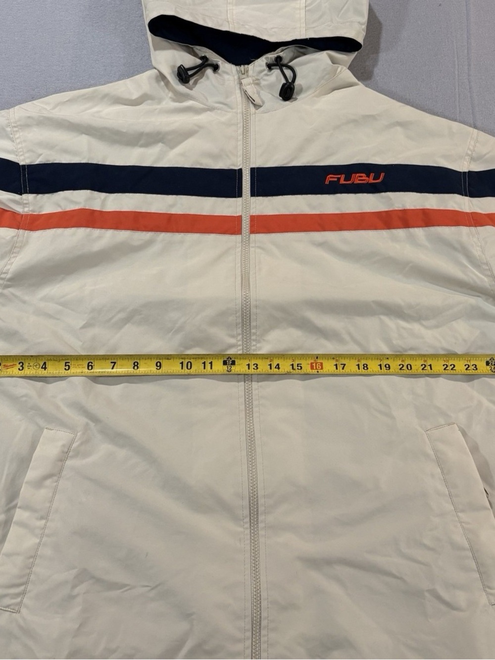 Vintage Fubu Track Suit Jacket Sz large 90s Baggy Windbreaker Swishy Cream - Picture 7 of 9